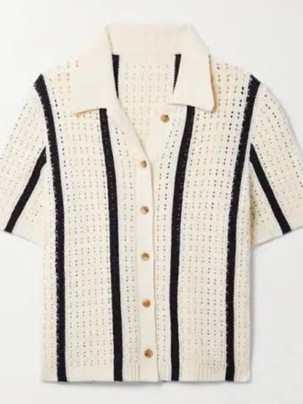 Annie Bing Alexis Striped Pointelle-Knit Cotton-Blend Top